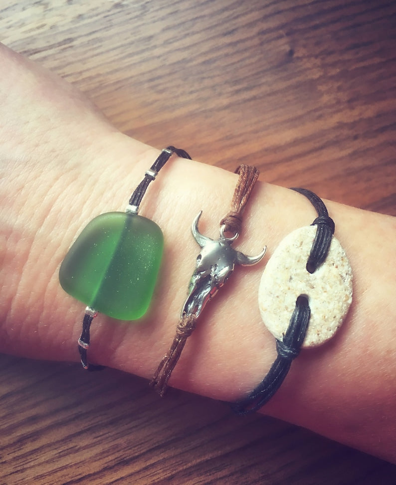 Sterling Silver Cow Skull Bracelet: Western Cord Bracelet Festival Jewelry