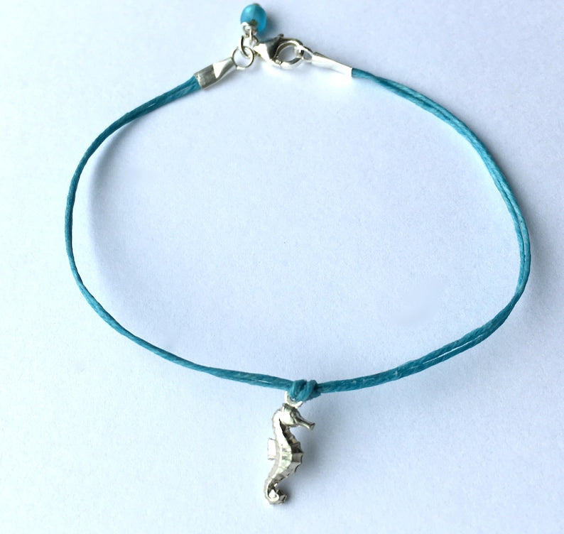 SALE  - Seahorse Bracelet in Sterling Silver on Linen, graduation gift, graduation gift, ready to ship jewelry,  gift