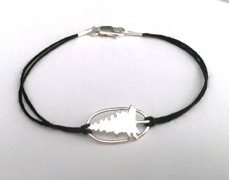 Sterling Silver Pine Tree Bracelet: Linen Cord Forest Jewelry