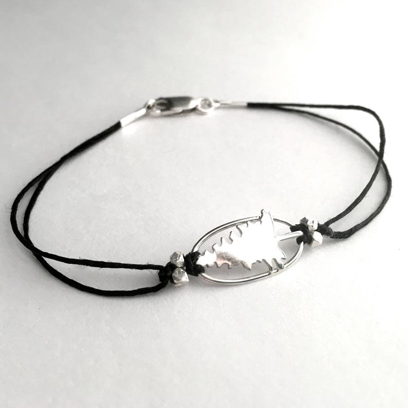 Sterling Silver Pine Tree Bracelet: Linen Cord Forest Jewelry