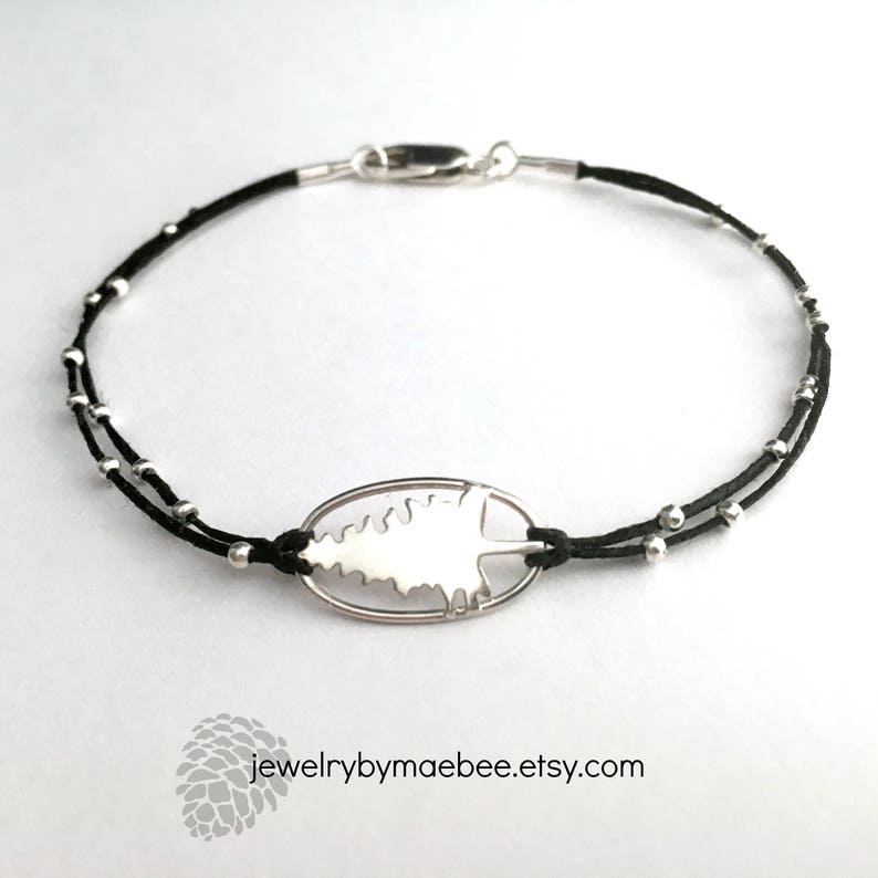 Sterling Silver Pine Tree Bracelet: Linen Cord Nature Jewelry