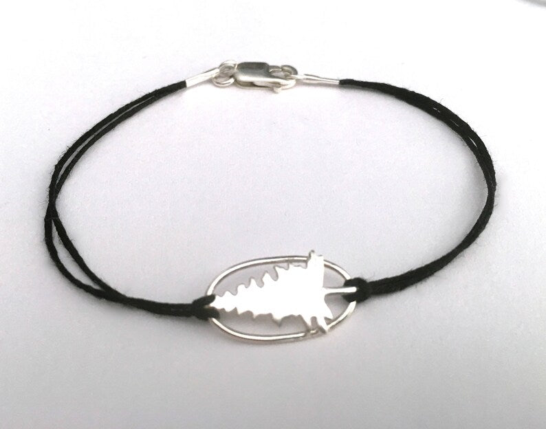 Sterling Silver Pine Tree Bracelet: Linen Cord Nature Jewelry
