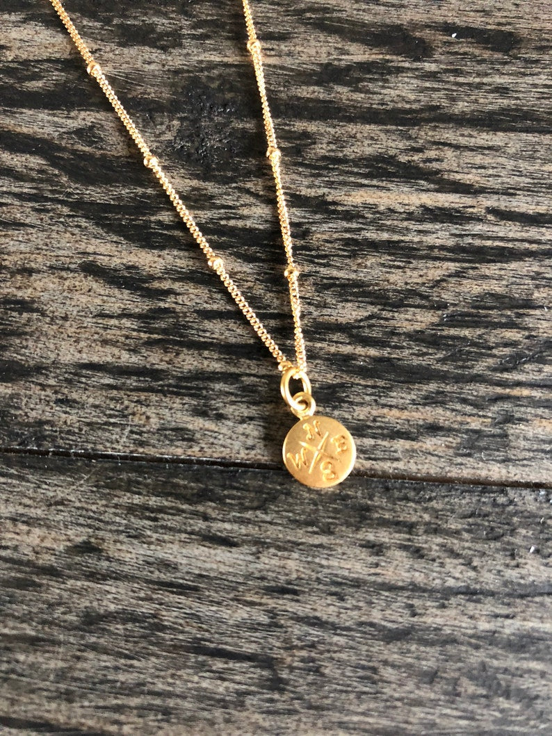 Gold Compass Necklace: Vermeil Pendant, Hiker Jewelry