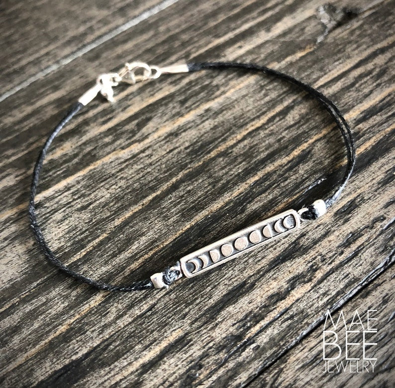 Sterling Silver Moon Phase Bracelet: Celestial Linen Jewelry