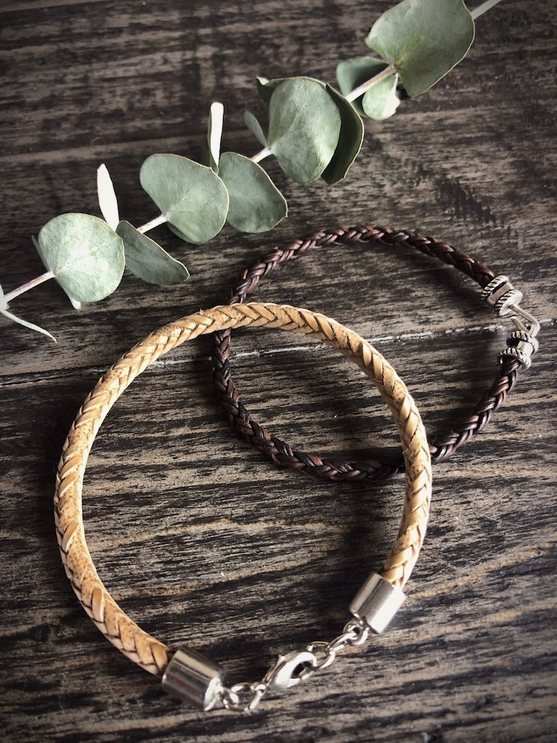 Braided Leather Bracelet: Sterling Silver Clasp and ends, Stacking Jewelry