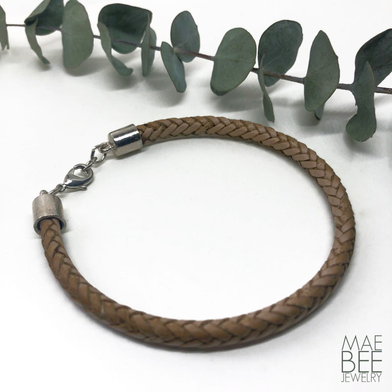 Braided Leather Bracelet: Light Brown Stacking Jewelry