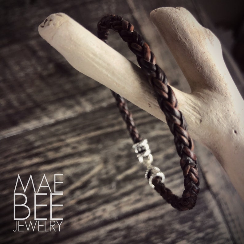 Braided Leather Bracelet: Sterling Silver Clasp, Stacking Jewelry