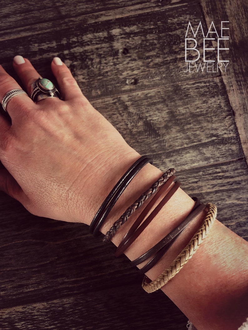 Black Leather Wrap Bracelet: Sterling Silver Clasp, Festival Jewelry