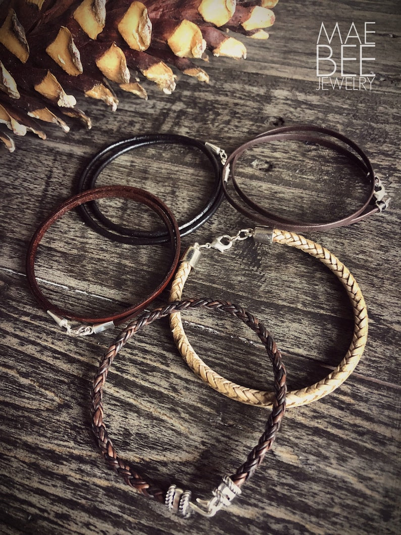 Braided Leather Bracelet: Sterling Silver Clasp and ends, Stacking Jewelry