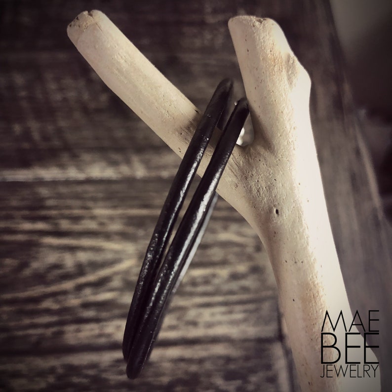 Black Leather Wrap Bracelet: Sterling Silver Clasp, Festival Jewelry