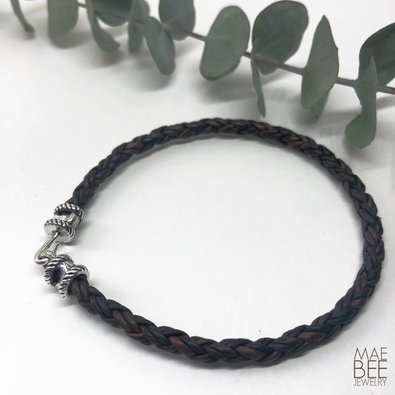 Braided Leather Bracelet: Sterling Silver Clasp, Stacking Jewelry