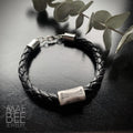 Black Braided Leather Bracelet: Silver Bead Stackable Bracelet