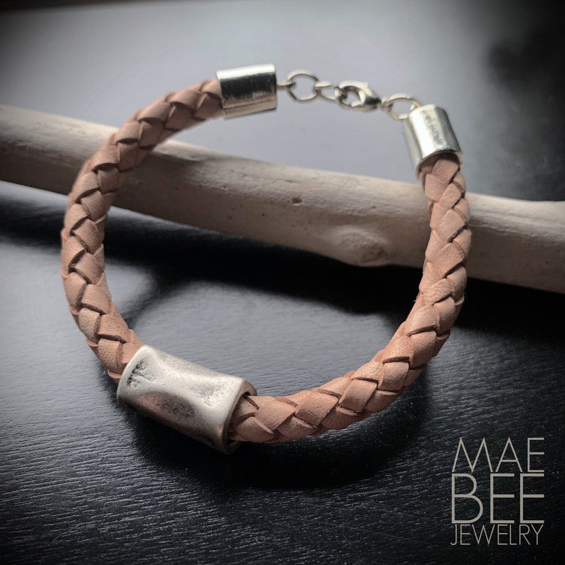 Braided Leather Bracelet: Rhodium Bead, Silver Clasp