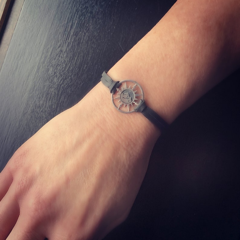 Sterling Silver Mountain Compass Leather Bracelet: Wanderlust Jewelry