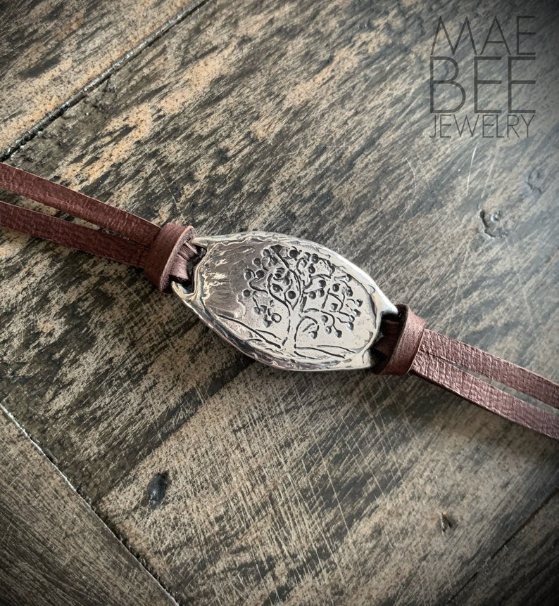 Tree of Life Leather Bracelet: Sterling Silver Boho Jewelry