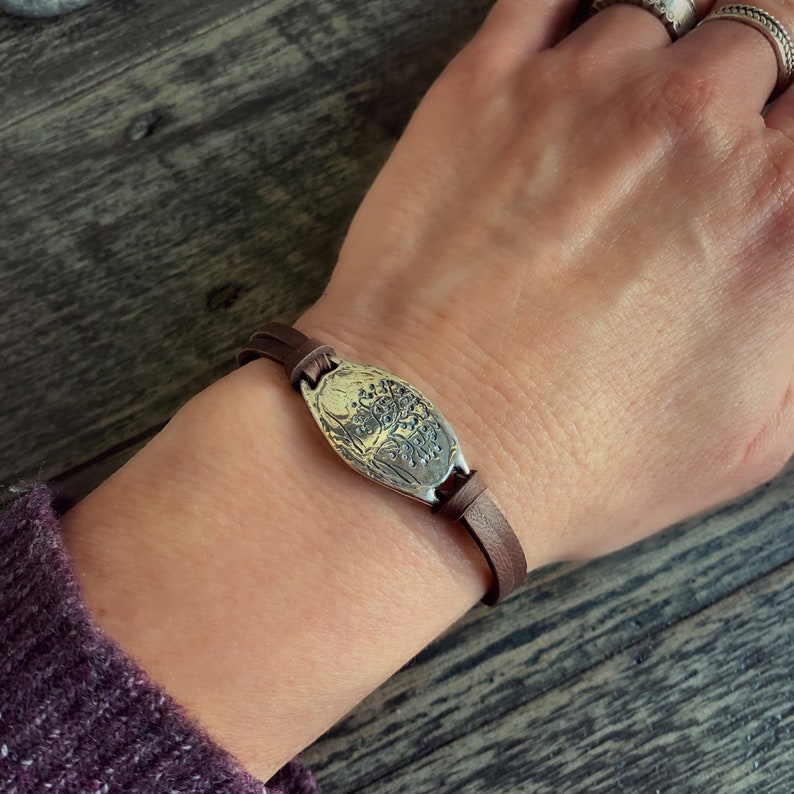 Tree of Life Leather Bracelet: Sterling Silver Boho Jewelry