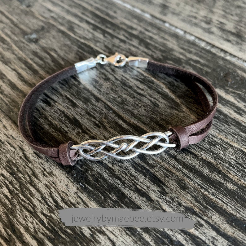 Sterling Silver Celtic Knot Bracelet: Irish Leather Jewelry