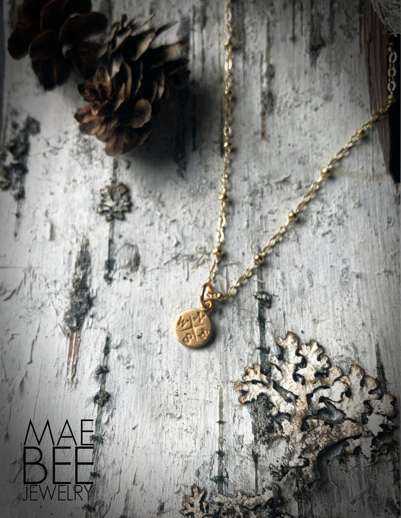 Gold Compass Necklace: Vermeil Pendant, Hiker Jewelry