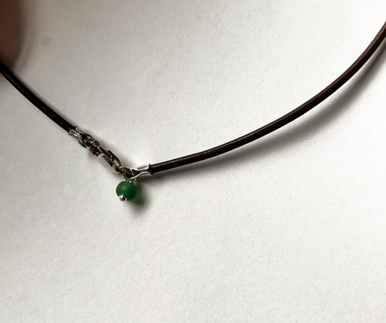 Sterling Silver Buddha Necklace: Recycled Blue Glass Beads, Leather Cord