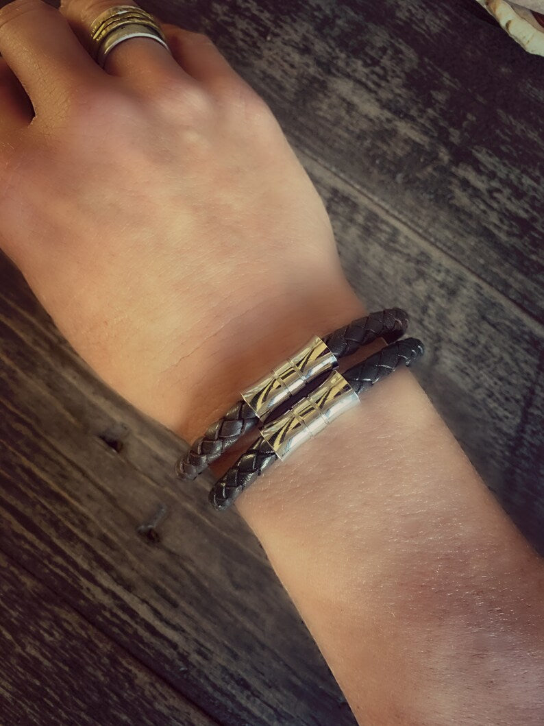 Braided Black Leather Bracelet: Unisex Stackable Jewelry