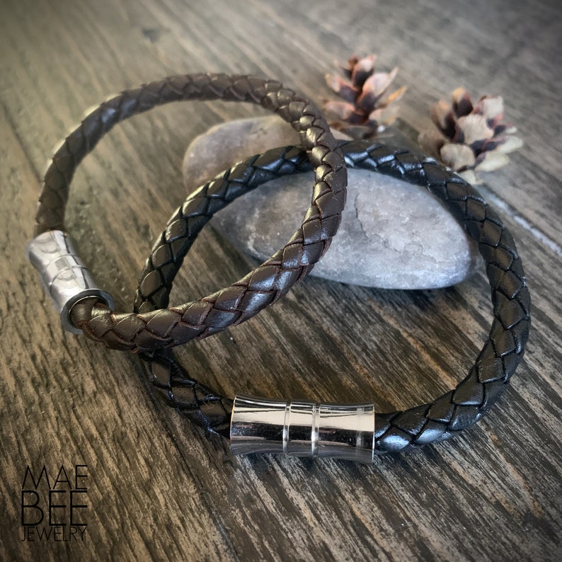 Braided Black Leather Bracelet: Unisex Stackable Jewelry