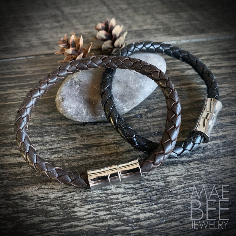 Braided Black Leather Bracelet: Unisex Stackable Jewelry