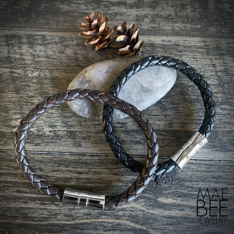 Braided Black Leather Bracelet: Unisex Stackable Jewelry