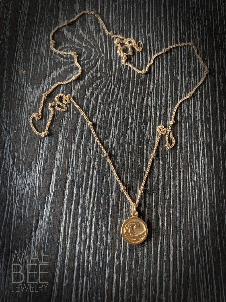 Gold Vermeil Wave Necklace: Beaded Gold-Fill Chain, Beach Jewelry