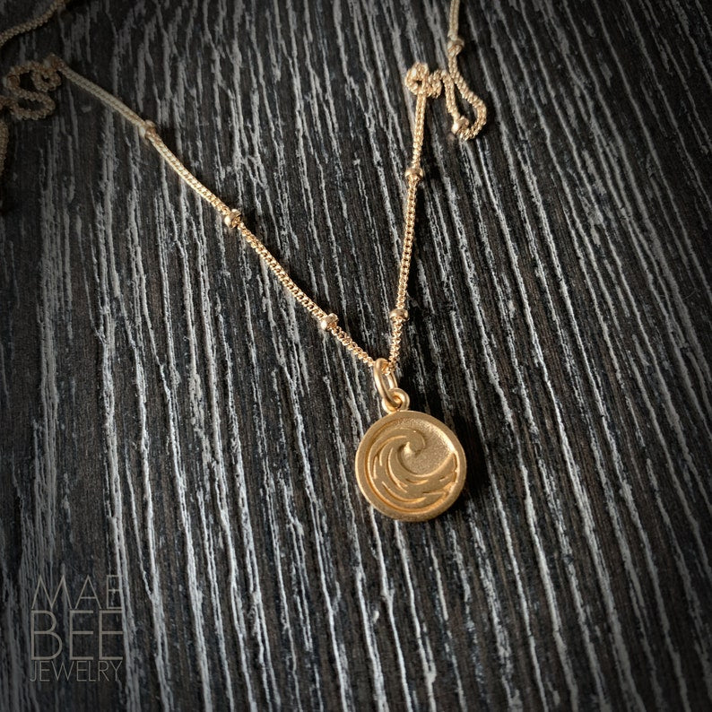 Gold Vermeil Wave Necklace: Beaded Gold-Fill Chain, Beach Jewelry