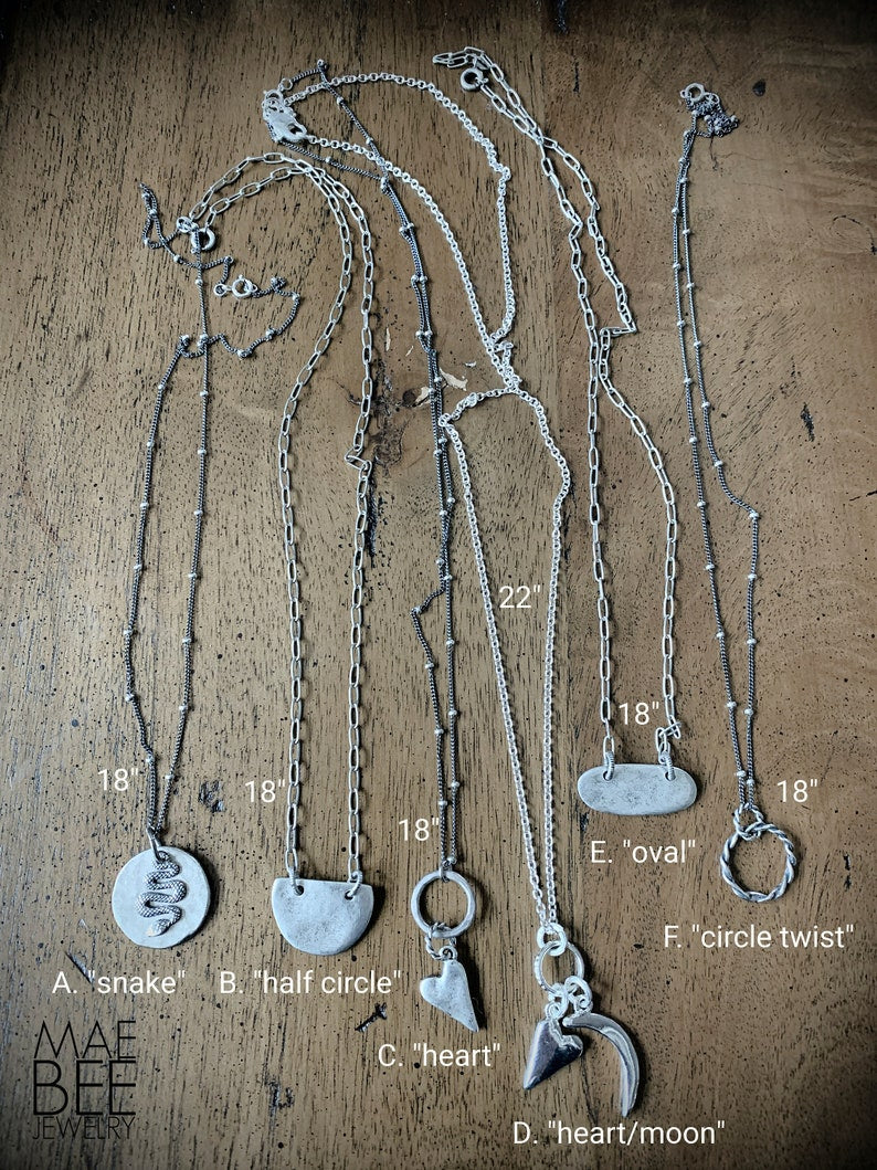 One-of-a-Kind Silver Charm Necklace: Snake, Heart, Moon