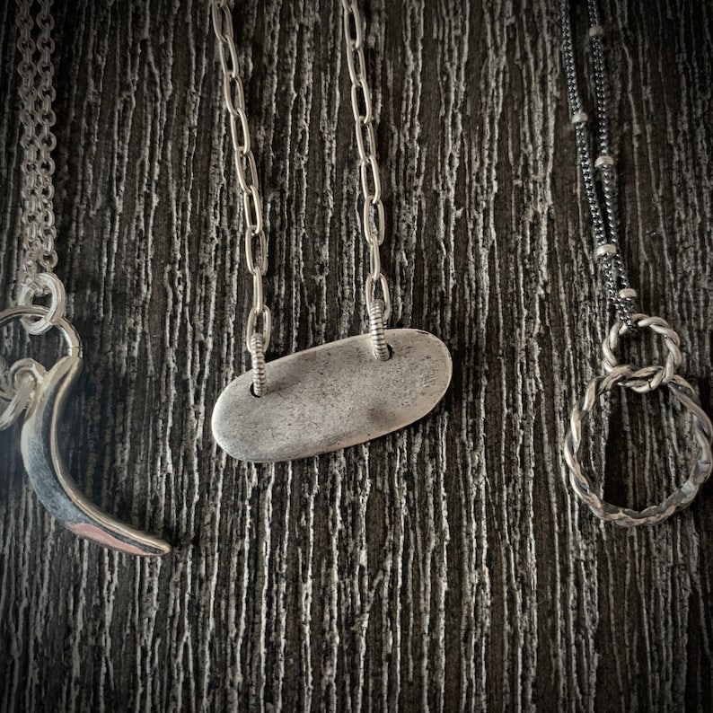 One-of-a-Kind Silver Charm Necklace: Snake, Heart, Moon