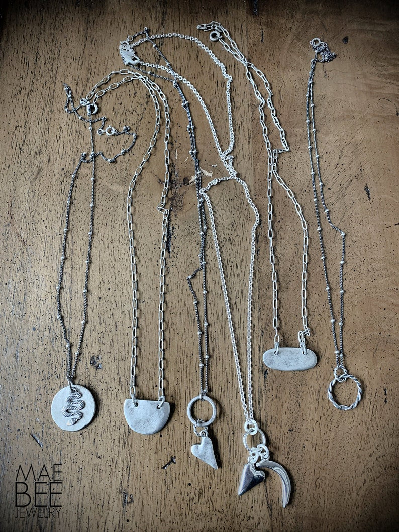 One-of-a-Kind Silver Charm Necklace: Snake, Heart, Moon