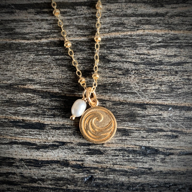 Gold Vermeil Wave Necklace: Beaded Gold-Fill Chain, Beach Jewelry