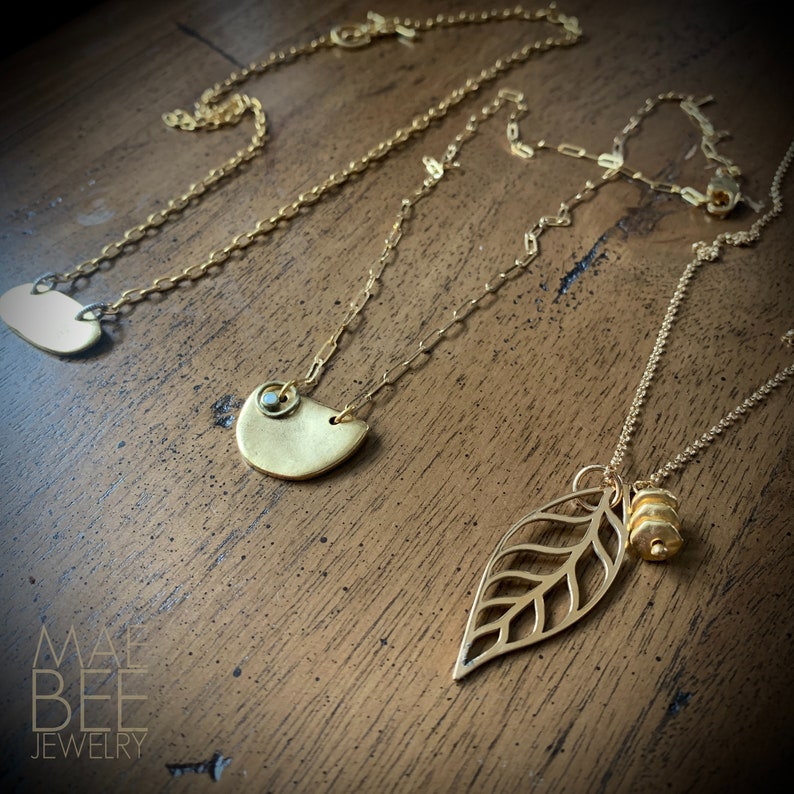 Gold Leaf Necklace: Bronze Charm, Gold-Plated Chain (20 inch)