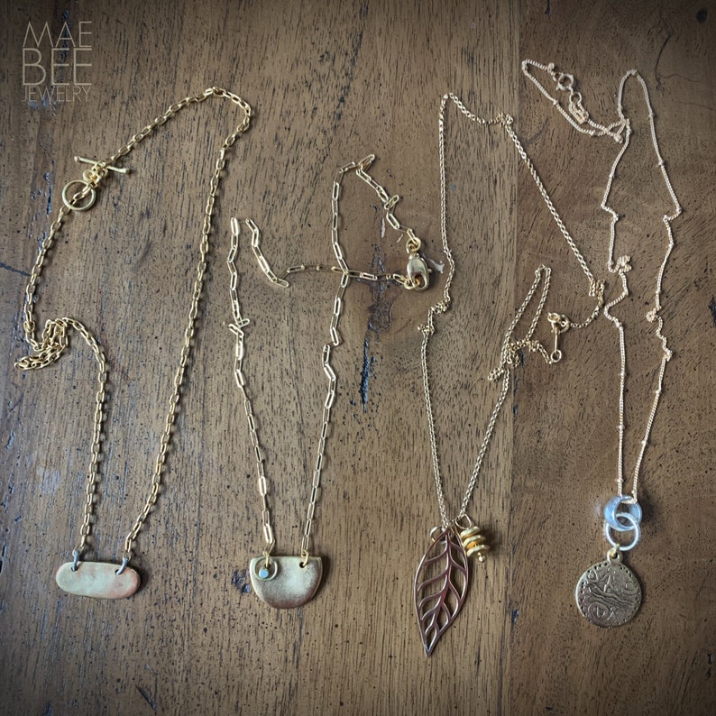 Gold Leaf Necklace: Bronze Charm, Gold-Plated Chain (20 inch)