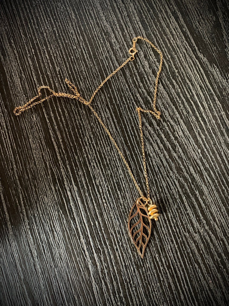 Gold Leaf Necklace: Bronze Charm, Gold-Plated Chain (20 inch)