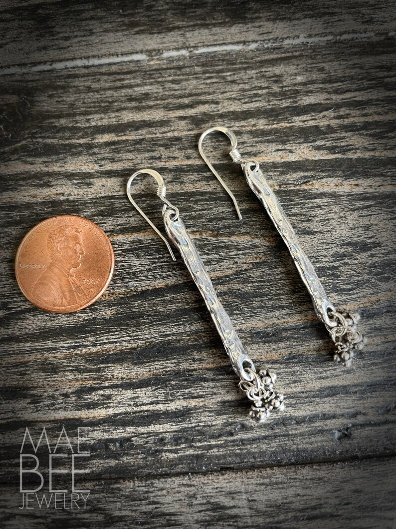 Handmade Oxidized Sterling Silver Dangle Earrings: Boho Bubble Bead Jewelry