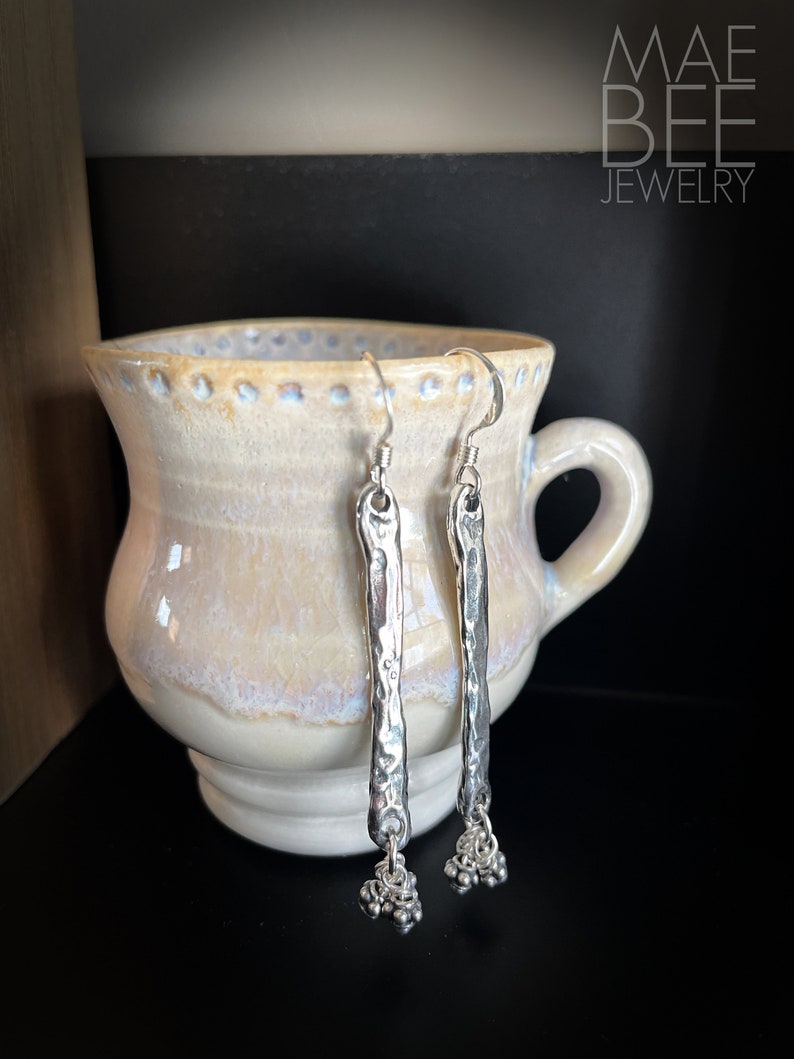 Handmade Oxidized Sterling Silver Dangle Earrings: Boho Bubble Bead Jewelry