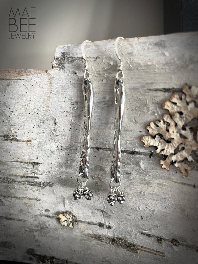 Handmade Oxidized Sterling Silver Dangle Earrings: Boho Bubble Bead Jewelry