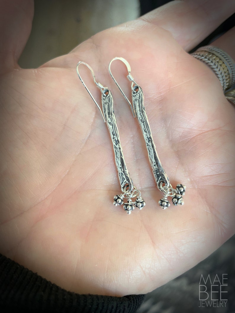 Handmade Oxidized Sterling Silver Dangle Earrings: Boho Bubble Bead Jewelry