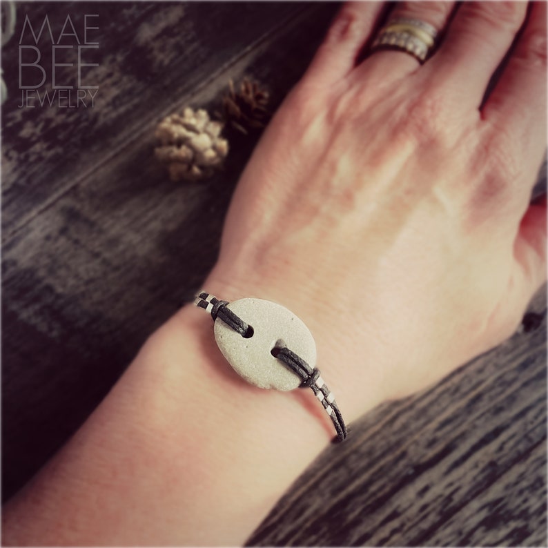 Beach Rock Bracelet: Sterling Silver, Waxed Cotton Cord