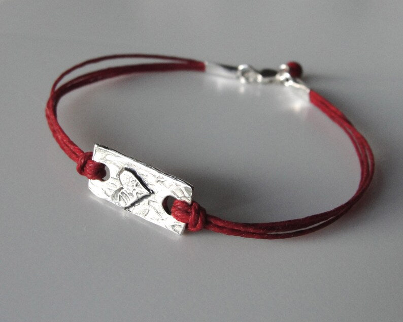 Heart bracelet, Sterling Heart, Red Bracelet, Love, Anniversary bracelet, Bridesmaid Bracelets, christmas gift gift, valentines