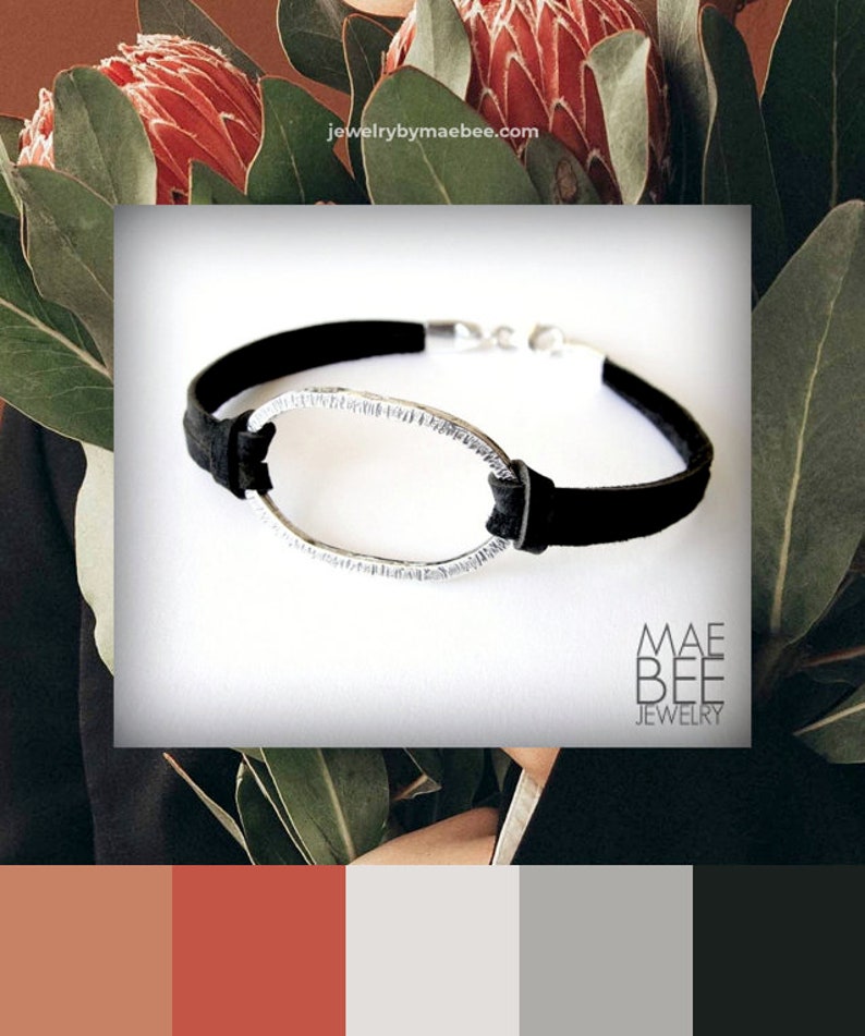 Oxidized Sterling Silver Oval Leather Bracelet: Harmony Jewelry