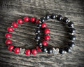 Beaded Heart Bracelet: Sterling Silver, Red or Black Wood Beads