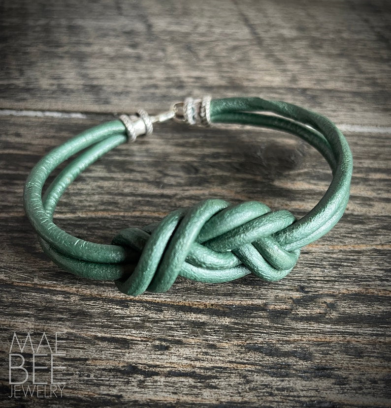 Knotted Leather Bracelet: Sterling Silver Clasp, Unisex Jewelry