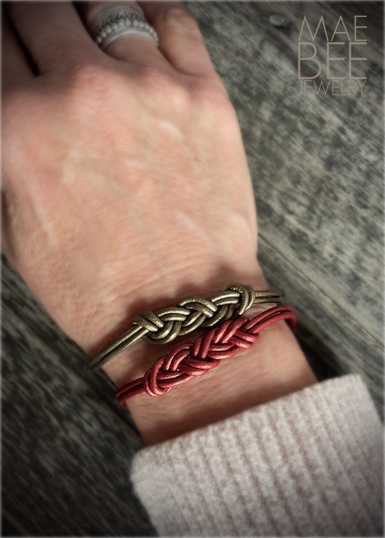 Knotted Leather Bracelet: Sterling Silver Clasp, Festival Style