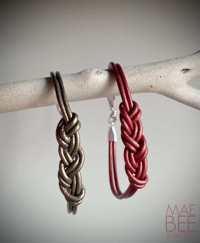 Knotted Leather Bracelet: Sterling Silver Clasp, Festival Style