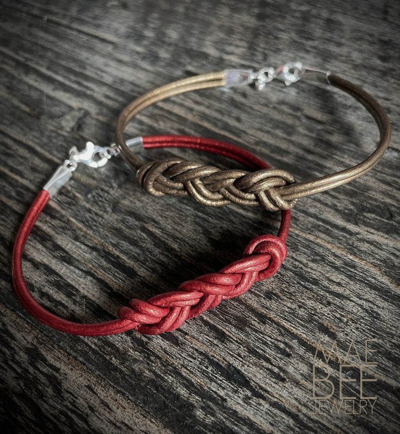 Knotted Leather Bracelet: Sterling Silver Clasp, Festival Style