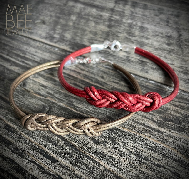 Knotted Leather Bracelet: Sterling Silver Clasp, Festival Style