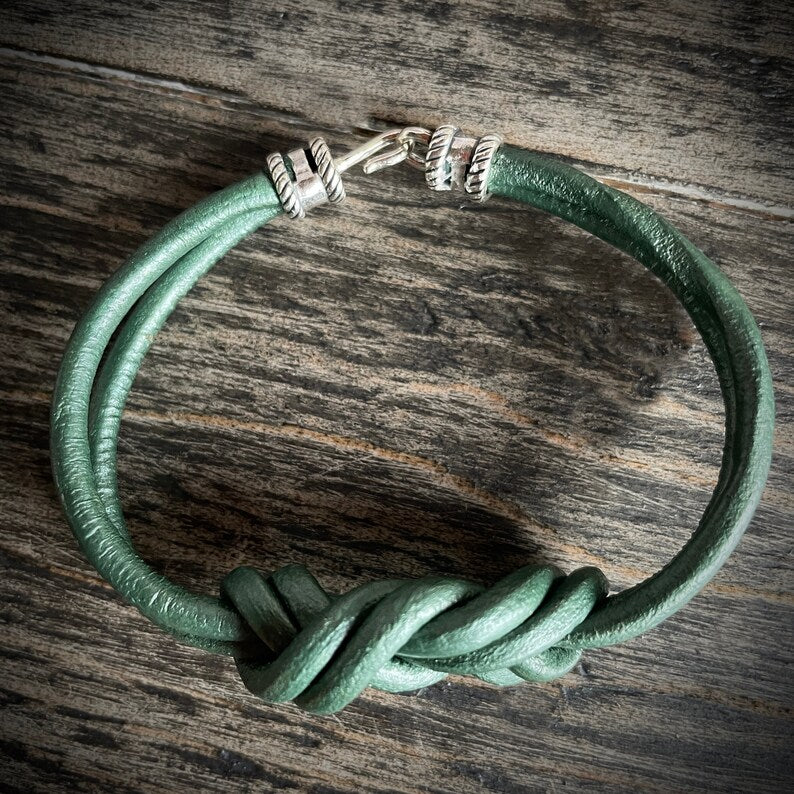 Knotted Leather Bracelet: Sterling Silver Clasp, Unisex Jewelry